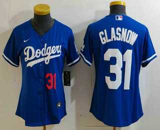 Womens Los Angeles Dodgers #31 Tyler Glasnow Number Blue Stitched Cool Base Nike Jersey